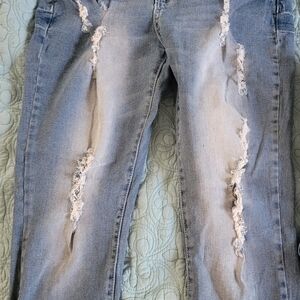 Red Rivet Blue Skinny Jeans with Distressed Detailing